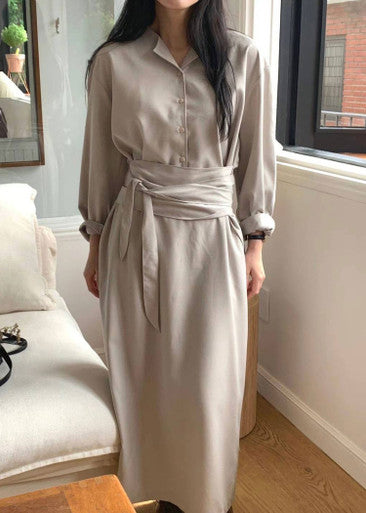 Grey Belted Midi Dress