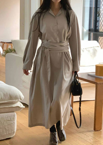 Grey Belted Midi Dress