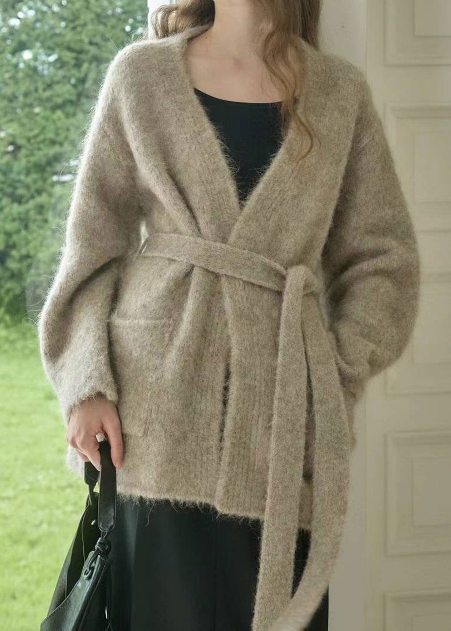 Beige Belted Alpaca Cardigan