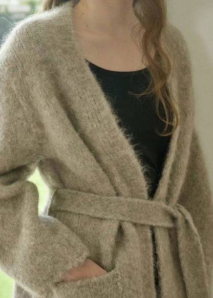 Beige Belted Alpaca Cardigan