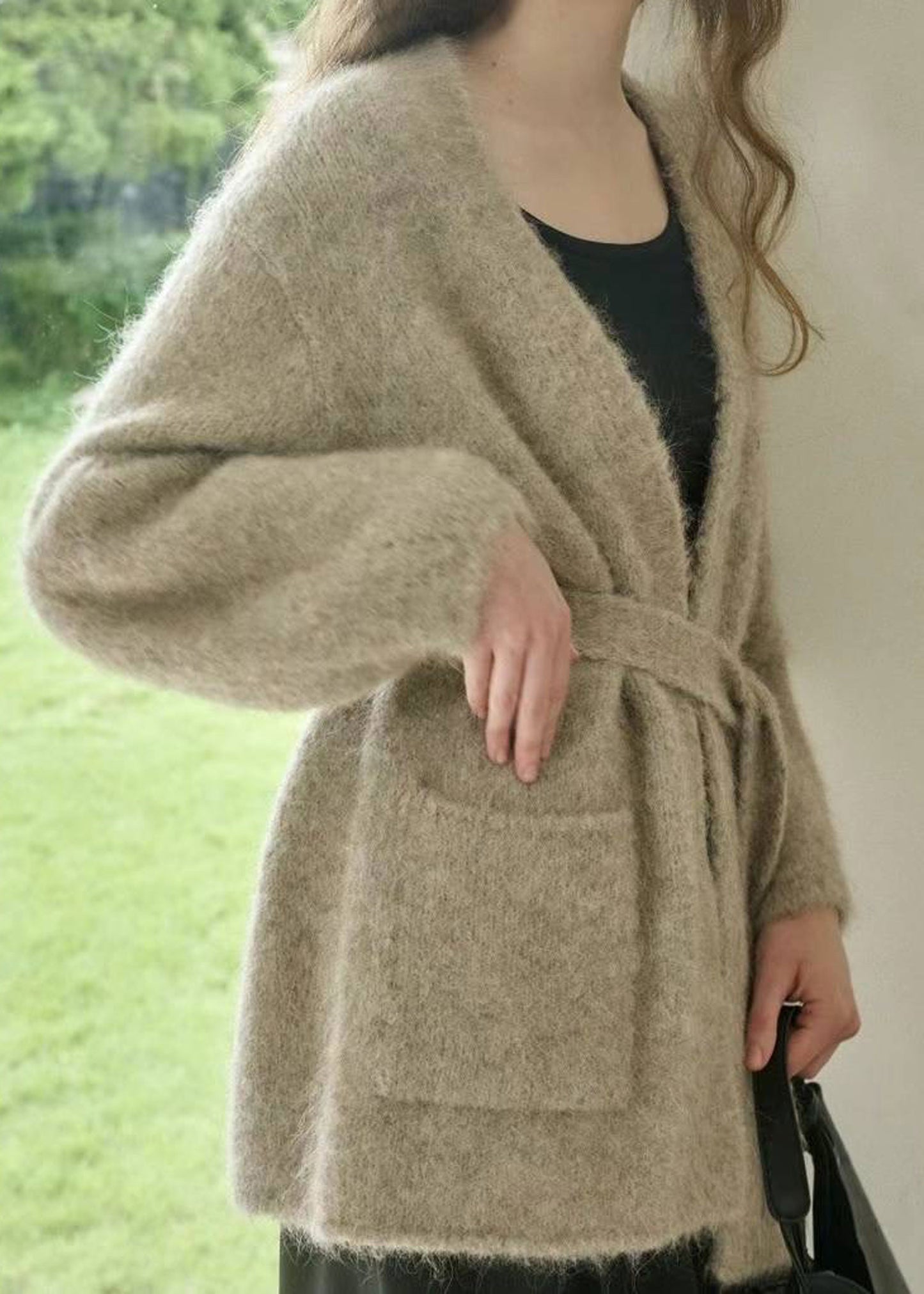 Beige Belted Alpaca Cardigan