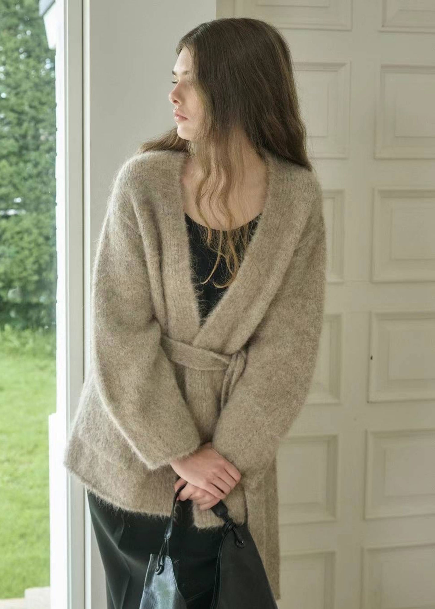 Beige Belted Alpaca Cardigan