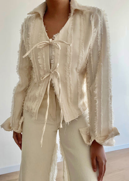 Cream Frayed Top