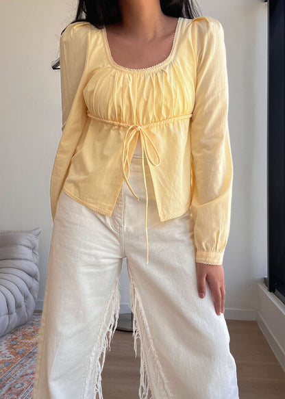 Yellow Poplin Scoop Neck Shirt