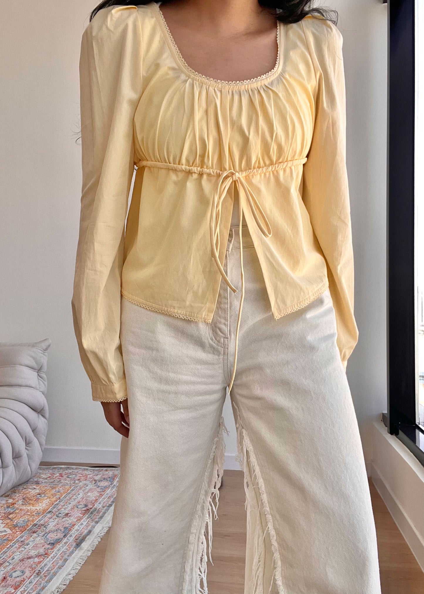 Yellow Poplin Scoop Neck Shirt