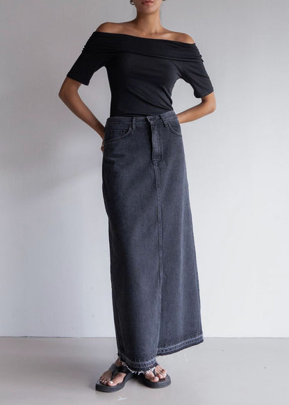 Maxi Denim Skirt in Charcoal