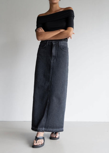 Maxi Denim Skirt in Charcoal