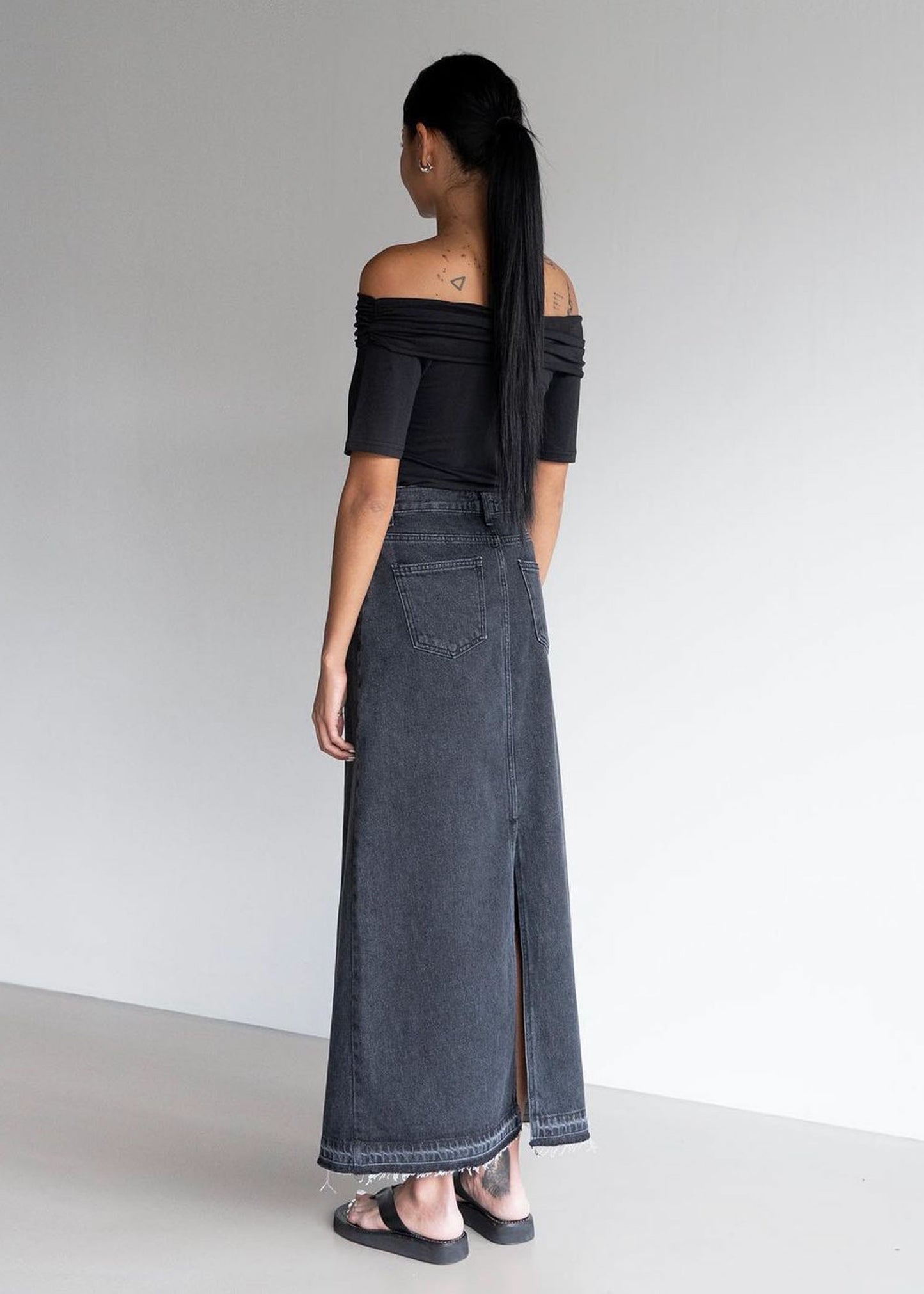 Maxi Denim Skirt in Charcoal