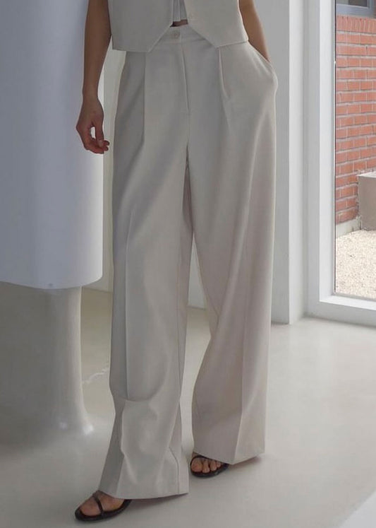 Beige High Waisted Suit Pants