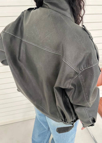 Faded Faux Leather Biker Jacket