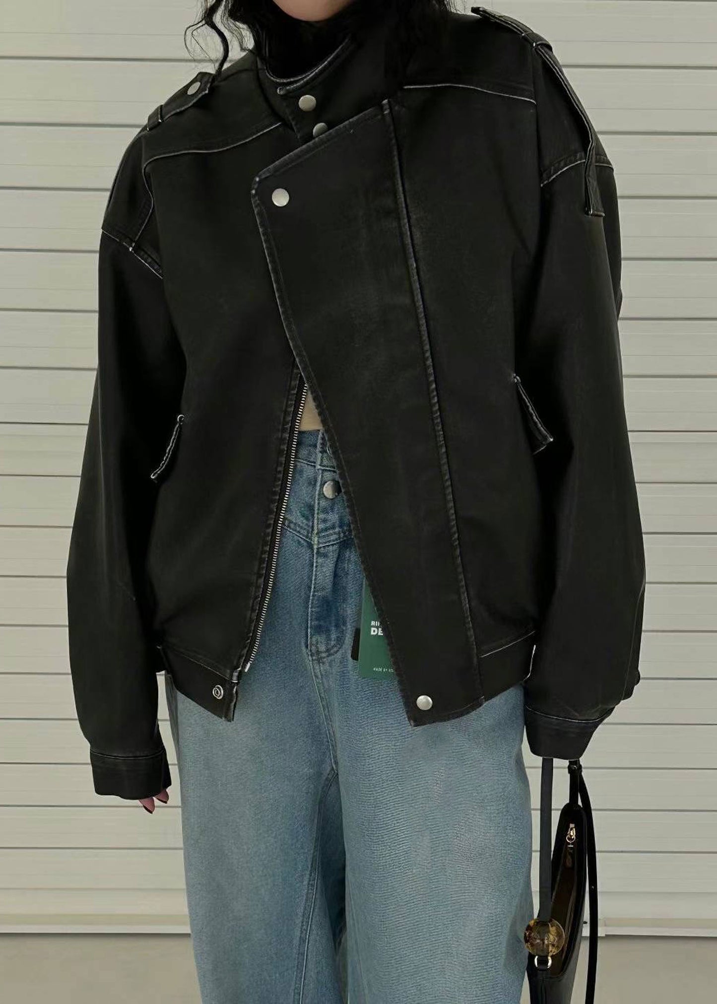 Faded Faux Leather Biker Jacket