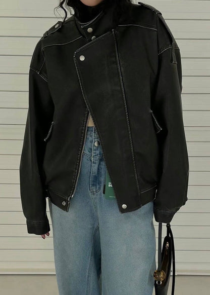 Faded Faux Leather Biker Jacket