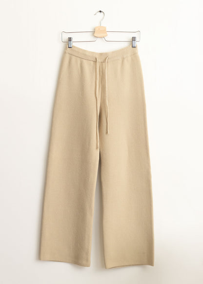 Drawstring Waist Wool Pants in Beige