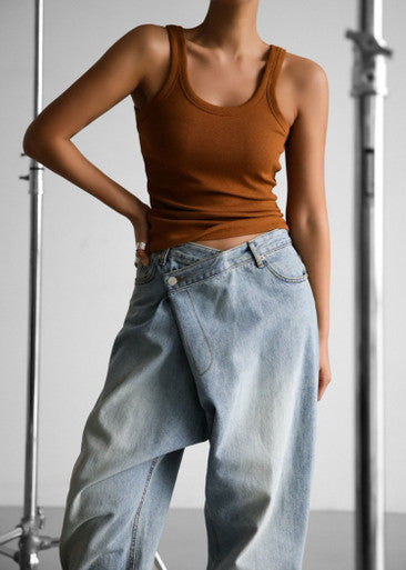 Light Wash Asymmetric Jeans