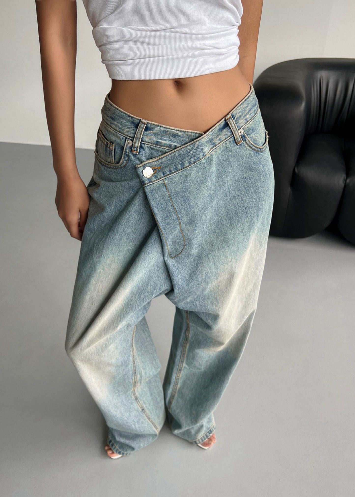 Light Wash Asymmetric Jeans